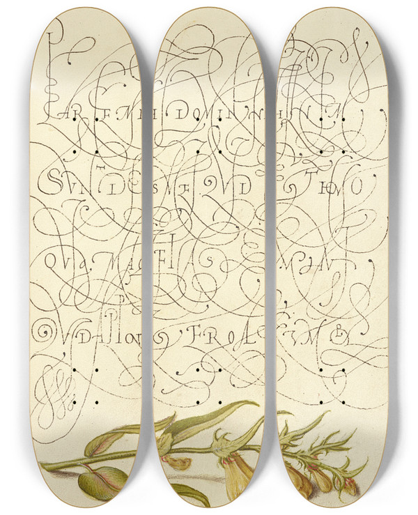 Triptych art skateboard deck of Joris Hoefnagel Cowwheat by Joris Hoefnagel (1542-1600)