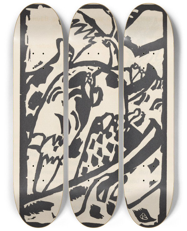 Triptych art skateboard deck of Wassily Kandinsky Klnge Pl25 by Wassily Kandinsky (1866-1944)