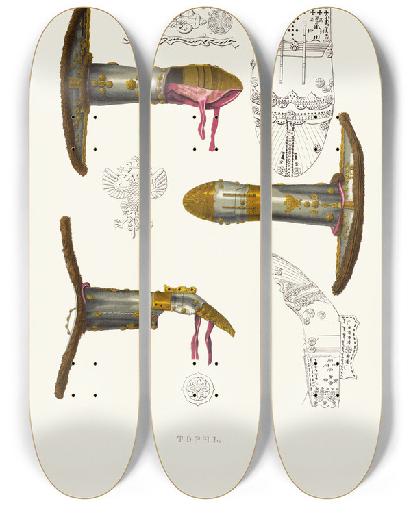 Triptych art skateboard deck of Fedor Grigoryevich Solntsev Torch_1 by Fedor Grigoryevich Solntsev (1801-1892)