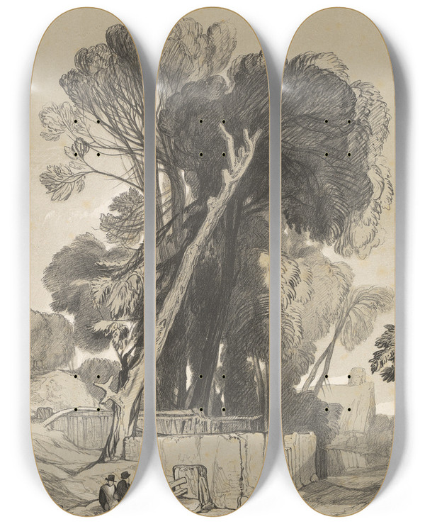 Triptych art skateboard deck of Miles Edmund Cotman Itteringham Nov 12Th 1841 by Miles Edmund Cotman (1810-1858)