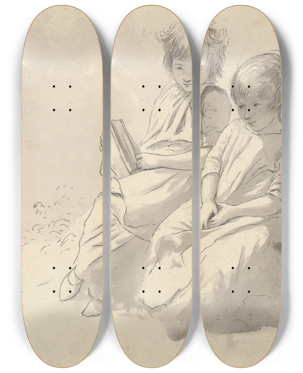 Triptych art skateboard deck of John Glover Two Little Girls by John Glover (1767-1849)