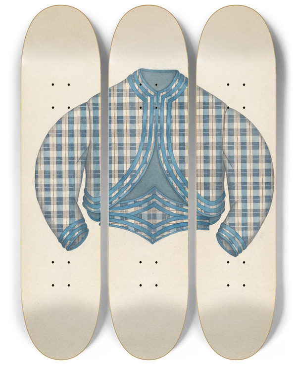 Triptych art skateboard deck of Roberta Spicer Girls Jacket by Roberta Spicer