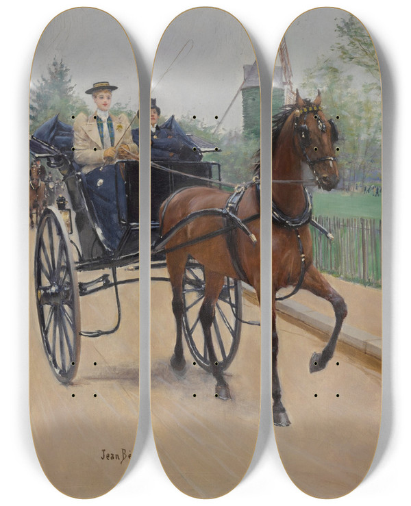 Triptych art skateboard deck of Jean Braud Le Buggy by Jean Beraud (1849-1935)