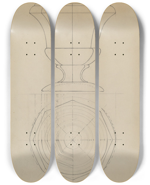 Triptych art skateboard deck of Albert Eyth Compote Blue Urn by Albert Eyth (20-)