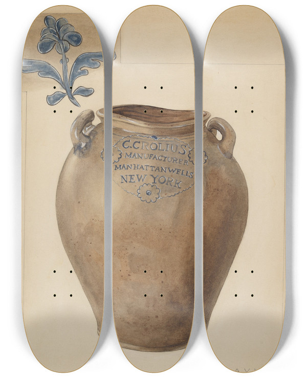 Triptych art skateboard deck of Ada V May Crock by Ada V May