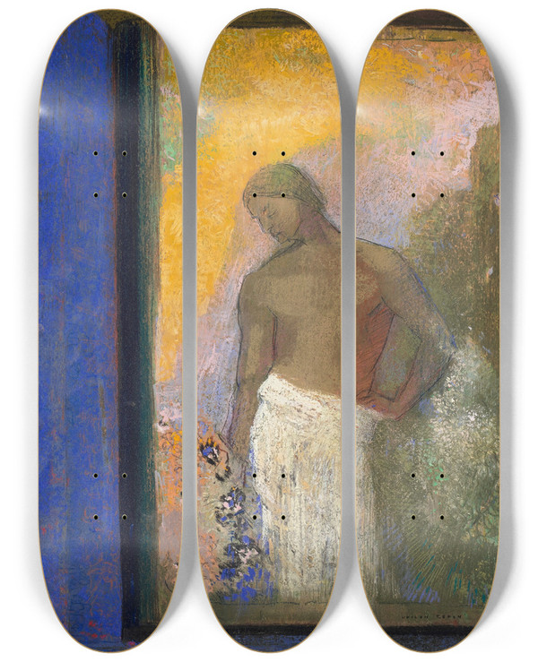 Triptych art skateboard deck of Odilon Redon Saint Jean by Odilon Redon (1840-1916)
