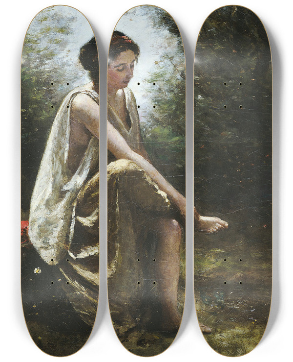Triptych art skateboard deck of Jeanbaptistecamille Corot Wounded Eurydice by Jean-Baptiste-Camille Corot (1796-1875)
