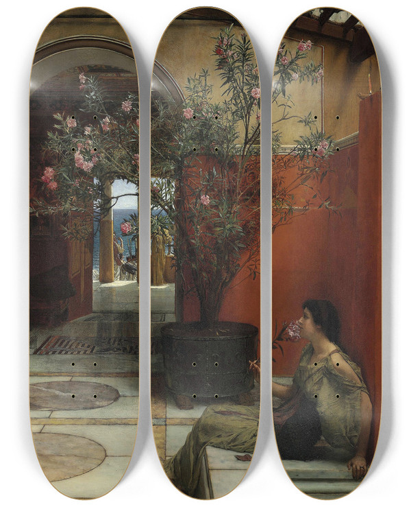 Triptych art skateboard deck of Lawrence Almatadema An Oleander by Lawrence Alma-Tadema (1836-1912)