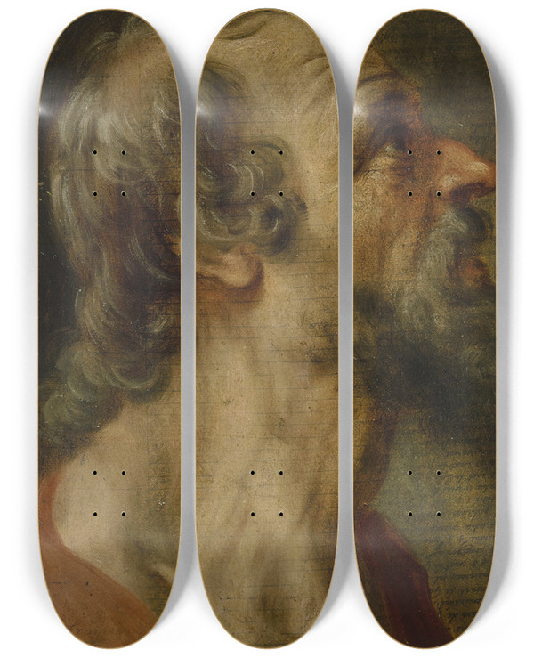 Triptych art skateboard deck of Gaspar De Crayer Brustbild Eines Lteren Mannes Nach Rechts by Gaspar de Crayer (1584-1669)
