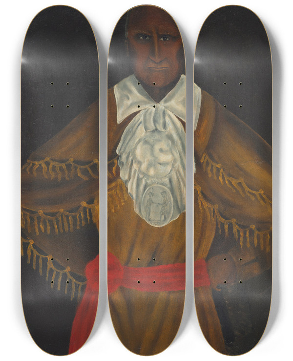 Triptych art skateboard deck of A Haddock Red Jacket by A Haddock (1828)