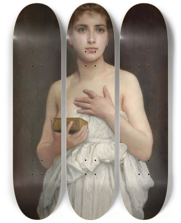 Triptych art skateboard deck of William Bouguereau Pandore by William Bouguereau (1825-1905)