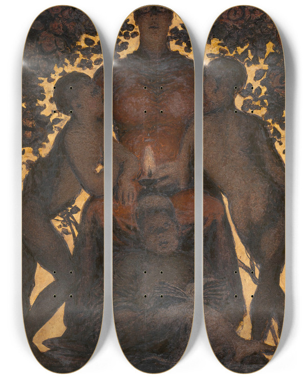 Triptych art skateboard deck of Xavier Mellery Motherly Upbringing by Xavier Mellery (1845-1921)