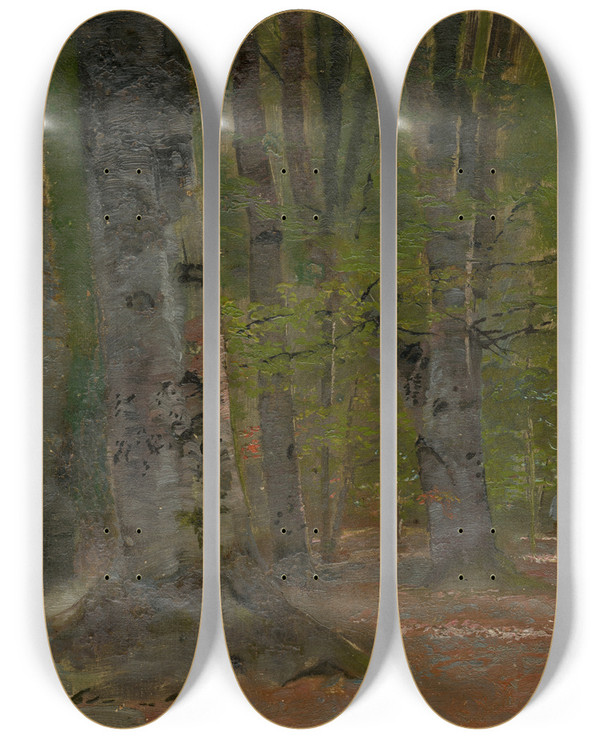 Triptych art skateboard deck of Ladislav Mednynszky Study Of Forest Interior by Ladislav Mednyanszky (1852-1919)