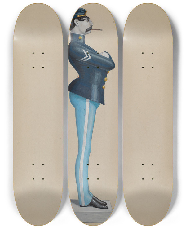 Triptych art skateboard deck of Eugene Croe Cigar Store Soldier by Eugene Croe (20-)
