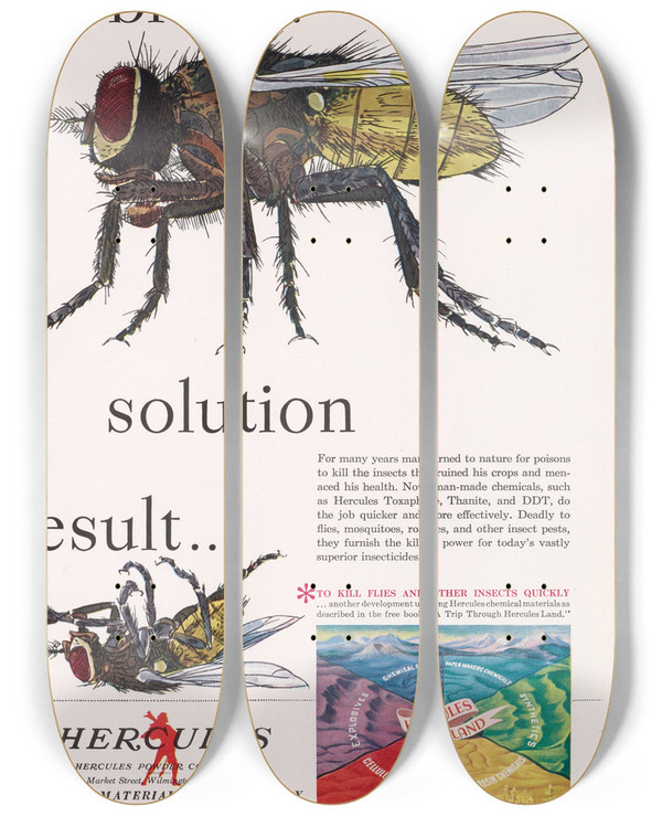 Triptych art skateboard deck of Hercules Incorporated Problem Solution Result Marchmay by Hercules Incorporated (20-)