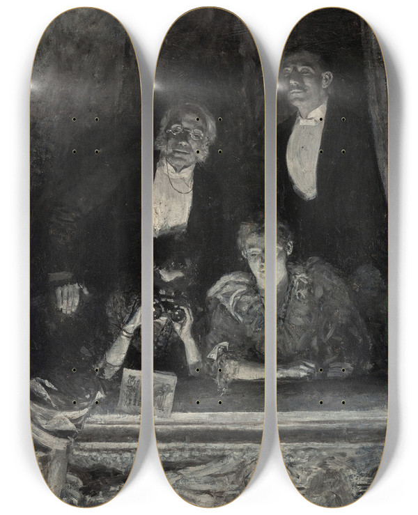 Triptych art skateboard deck of Howard Pyle Stamfords Soprano by Howard Pyle (1853-1911)