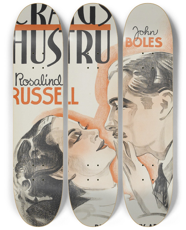 Triptych art skateboard deck of Eric Rohman Craigs Wife by Eric Rohman (1891-1949)
