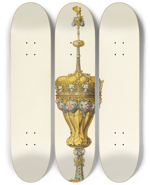 Triptych art skateboard deck of Carl Becker Kunstwerke Und Gerathschaften Des Mittelalters Und Der Renaissance Pl18 by Carl Becker (19-)