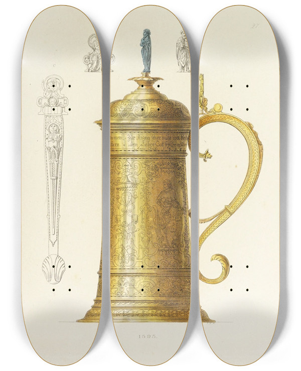 Triptych art skateboard deck of Carl Becker Kunstwerke Und Gerathschaften Des Mittelalters Und Der Renaissance Pl27 by Carl Becker (19-)