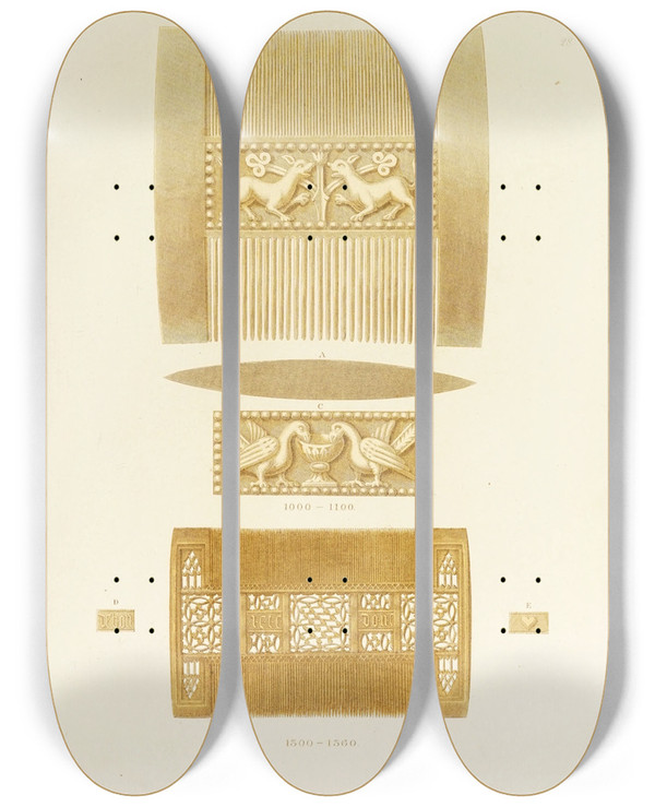 Triptych art skateboard deck of Carl Becker Kunstwerke Und Gerathschaften Des Mittelalters Und Der Renaissance Pl28 by Carl Becker (19-)