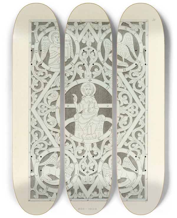 Triptych art skateboard deck of Carl Becker Kunstwerke Und Gerathschaften Des Mittelalters Und Der Renaissance Pl30 by Carl Becker (19-)