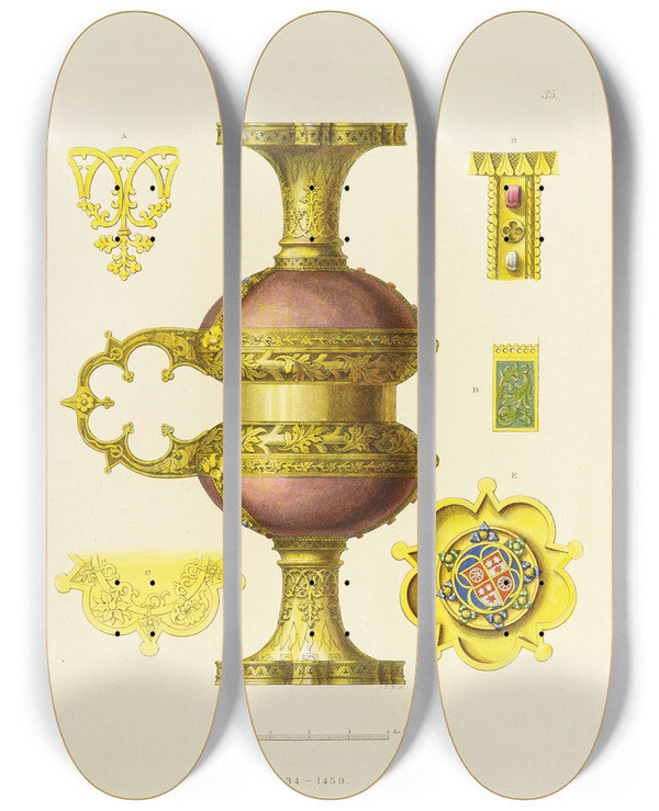 Triptych art skateboard deck of Carl Becker Kunstwerke Und Gerathschaften Des Mittelalters Und Der Renaissance Pl35 by Carl Becker (19-)