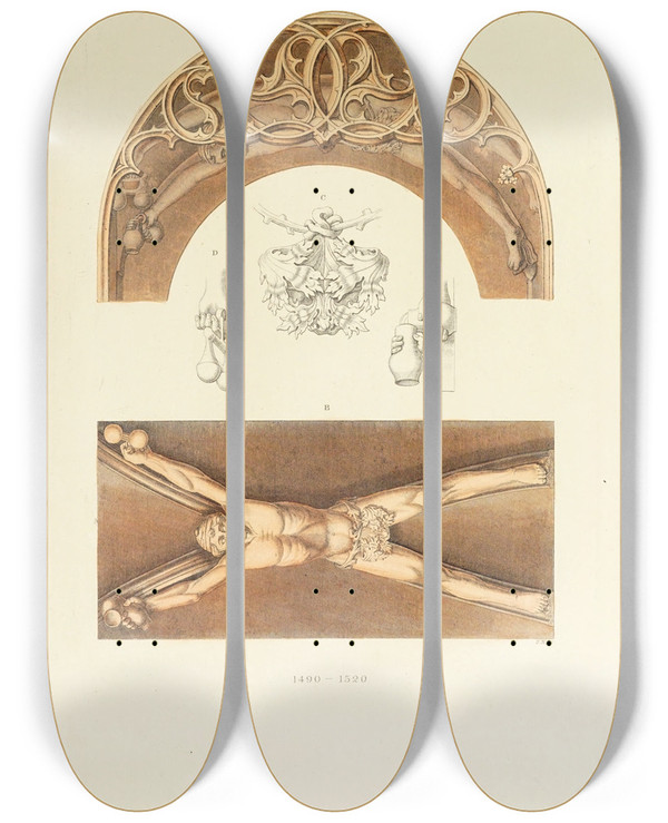 Triptych art skateboard deck of Carl Becker Kunstwerke Und Gerathschaften Des Mittelalters Und Der Renaissance Pl44 by Carl Becker (19-)