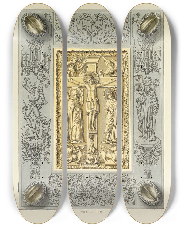 Triptych art skateboard deck of Carl Becker Kunstwerke Und Gerathschaften Des Mittelalters Und Der Renaissance Pl47 by Carl Becker (19-)