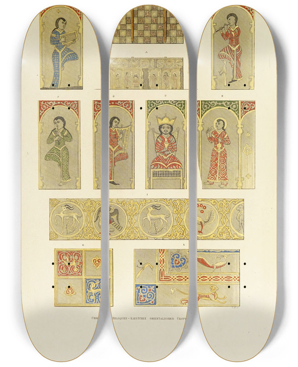 Triptych art skateboard deck of Carl Becker Kunstwerke Und Gerathschaften Des Mittelalters Und Der Renaissance Pl52 by Carl Becker (19-)