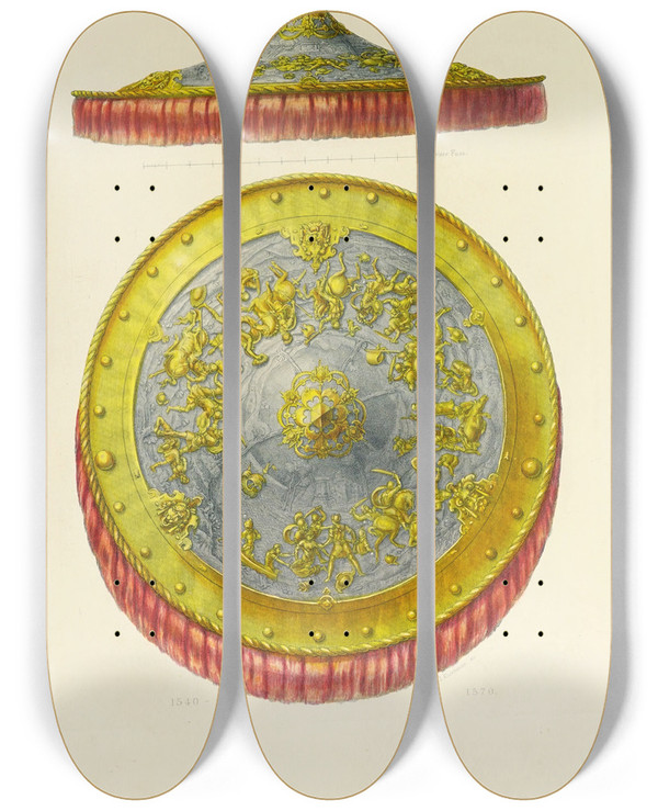 Triptych art skateboard deck of Carl Becker Kunstwerke Und Gerathschaften Des Mittelalters Und Der Renaissance Pl54 by Carl Becker (19-)