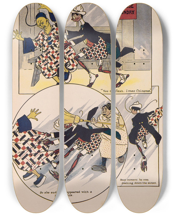 Triptych art skateboard deck of Ike Morgan The Wogglebug Book Pl10 by Ike Morgan (1871-1913)