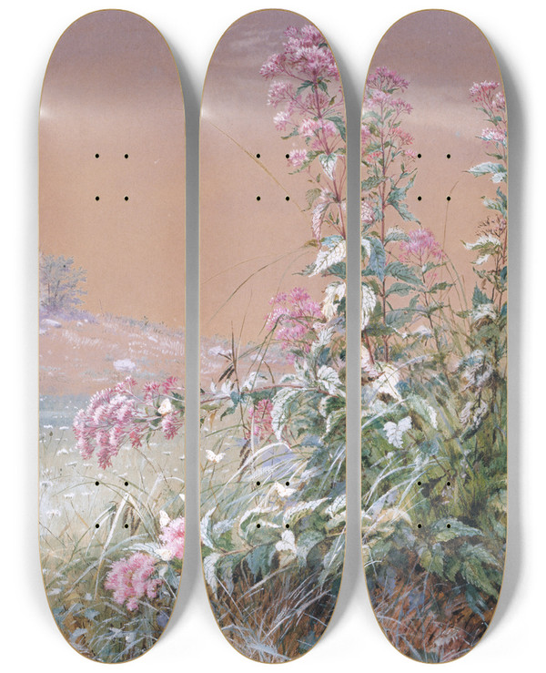 Triptych art skateboard deck of Fidelia Bridges Untitled_2 by Fidelia Bridges (1834-1923)