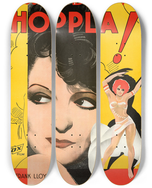 Triptych art skateboard deck of Eric Rohman Hoopla by Eric Rohman (1891-1949)