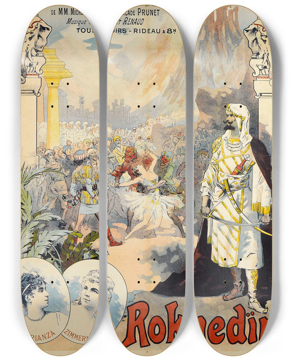 Triptych art skateboard deck of Lucien Lefvre Roknedn by Lucien Lefevre (1850-1902)