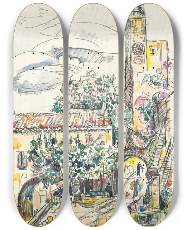 Triptych art skateboard deck of Paul Signac Vaison by Paul Signac (1863-1935)