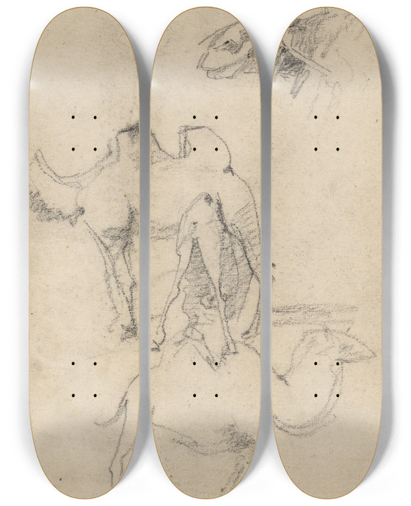Triptych art skateboard deck of Theo Nieuwenhuis Studies Van Kamelen by Theo Nieuwenhuis (1866-1951)