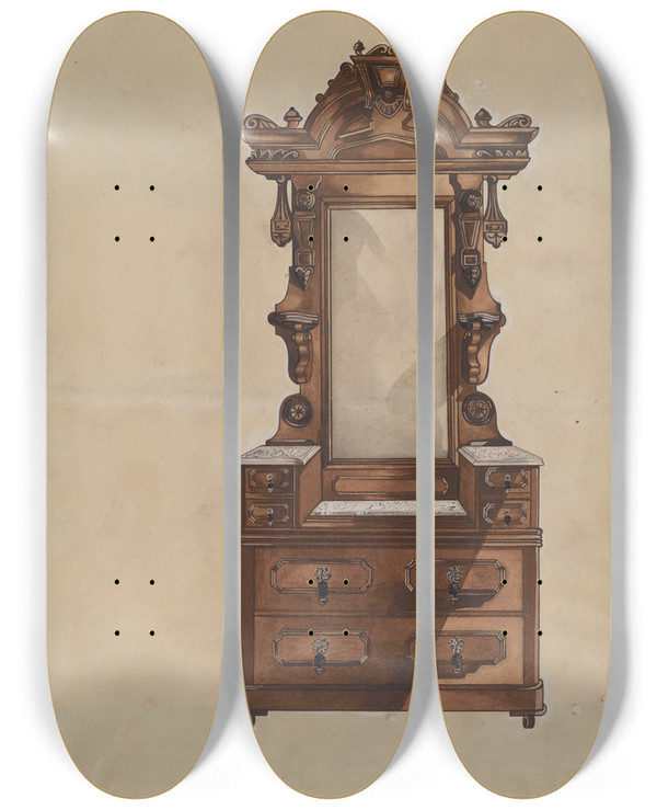 Triptych art skateboard deck of Grace Halpin Bureau by Grace Halpin
