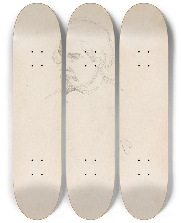 Triptych art skateboard deck of Adolph Tidemand Mannshode_2 by Adolph Tidemand (1814-1876)