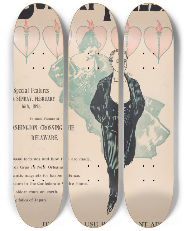 Triptych art skateboard deck of George Reiter Brill Special Features February 16Th 1896 by George Reiter Brill (1867-1918)