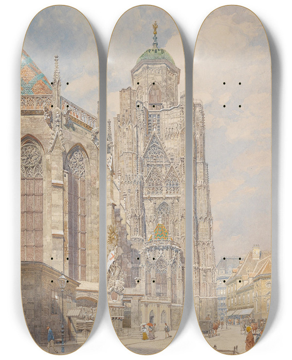 Triptych art skateboard deck of Franz Kopallik Vienna St Stephens North Tower by Franz Kopallik (1860-1931)