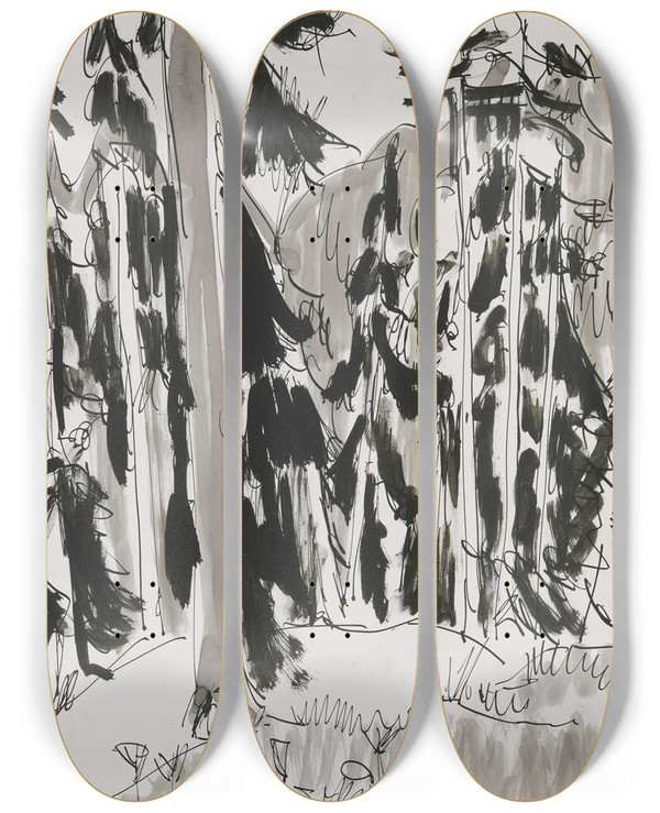 Triptych art skateboard deck of Ernst Ludwig Kirchner Spruces In The Mountains by Ernst Ludwig Kirchner (1880-1938)