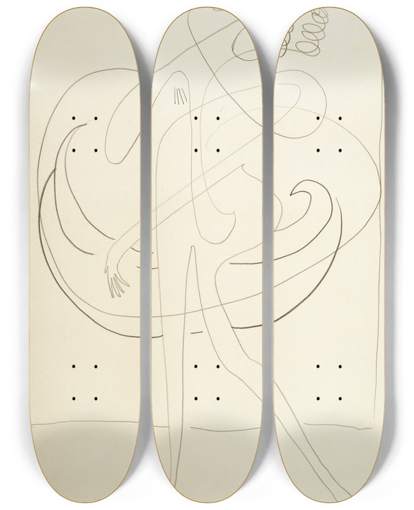 Triptych art skateboard deck of Ernst Ludwig Kirchner A Dancer_2 by Ernst Ludwig Kirchner (1880-1938)