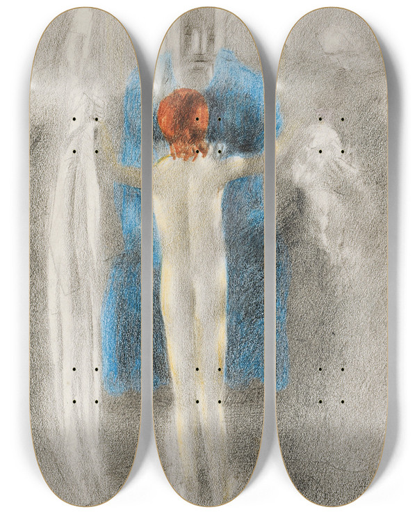 Triptych art skateboard deck of Otto Meyeramden Einkleidung Iii by Otto Meyer-Amden (1885-1933)
