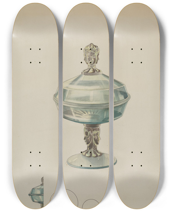 Triptych art skateboard deck of James Vail Covered Compote by James Vail