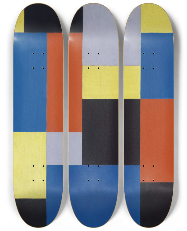 Triptych art skateboard deck of Theo Van Doesburg Composition Xx by Theo Van Doesburg (1883-1931)