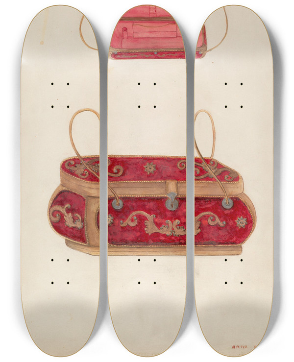 Triptych art skateboard deck of Ann Gene Buckley Reticule_2 by Ann Gene Buckley