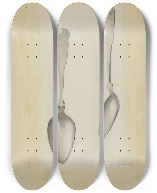 Triptych art skateboard deck of Archie Thompson Bishop Hill Large Silver Spoon by Archie Thompson
