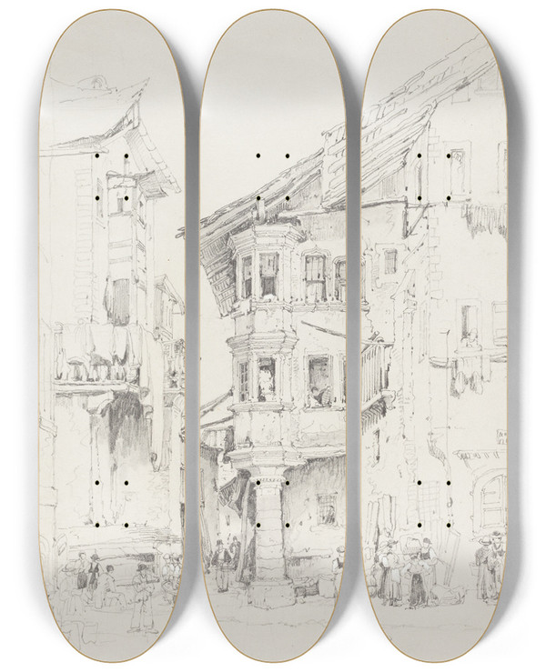 Triptych art skateboard deck of Samuel Prout Sion by Samuel Prout (1783-1852)