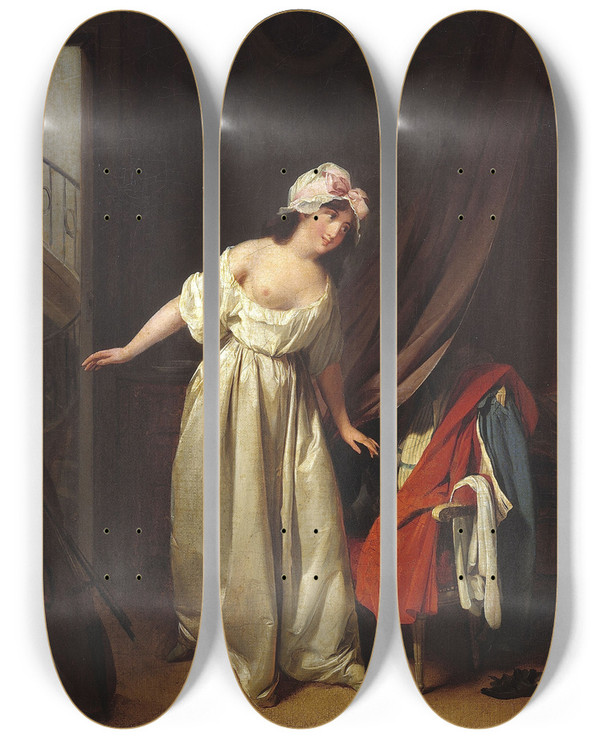 Triptych art skateboard deck of Louis Lopold Boilly Le Doux Rveil by Louis Leopold Boilly (1761-1845)