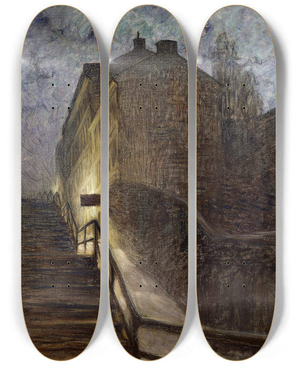 Triptych art skateboard deck of Eugne Jansson Motif From Timmermansgatan by Eugene Jansson (1862-1915)